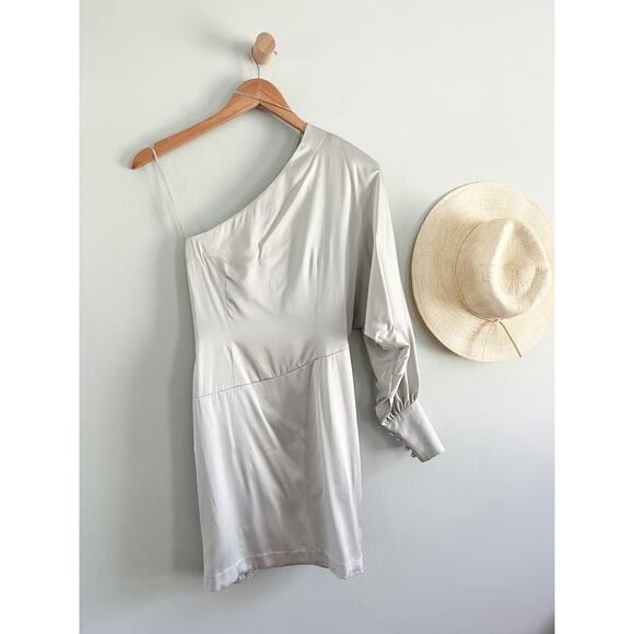 Retrofete | Drisana Silk Satin Ruched Dress | Silver | Size XS - Picture 9 of 12